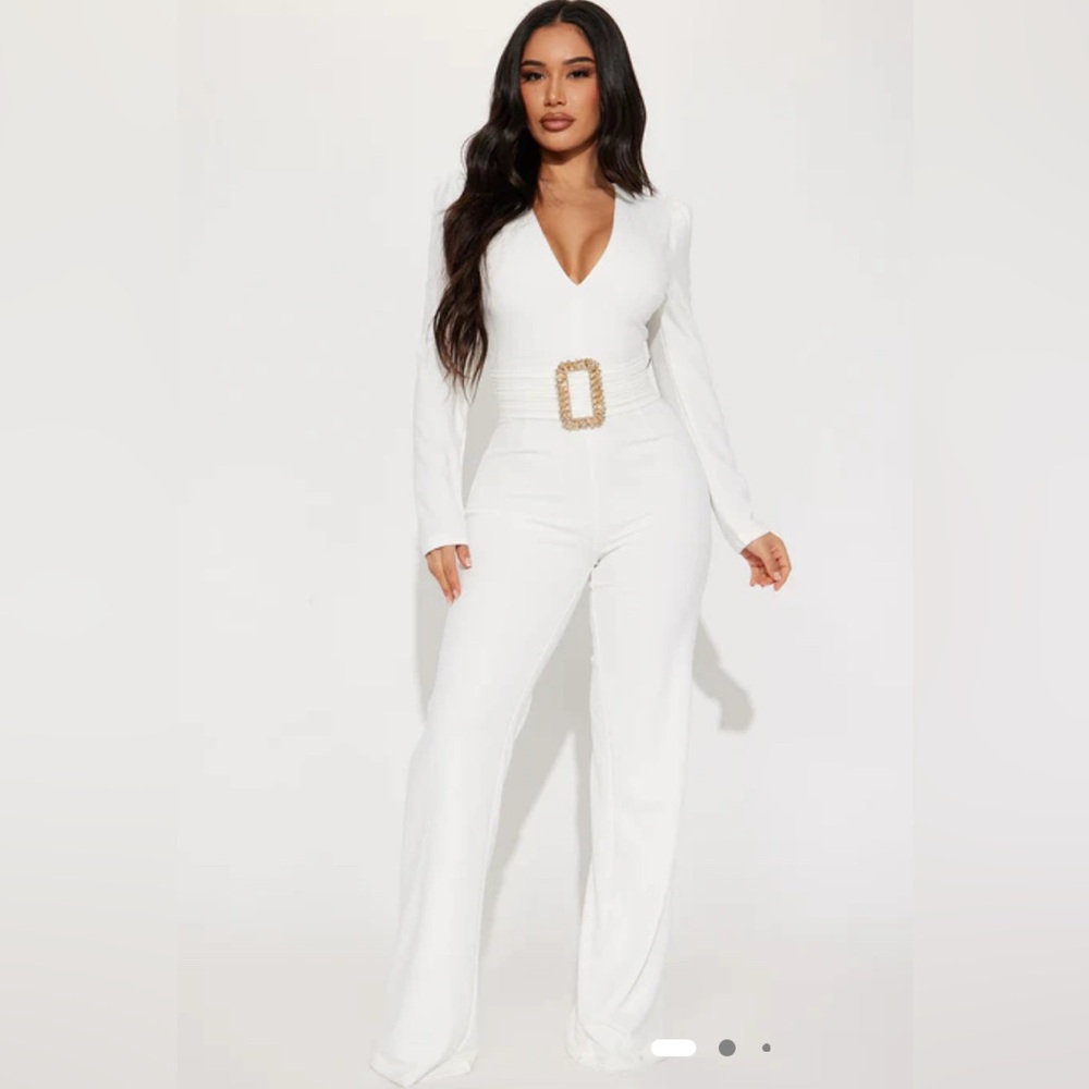 Fashion Nova Bailey Embellished Jumpsuit - White